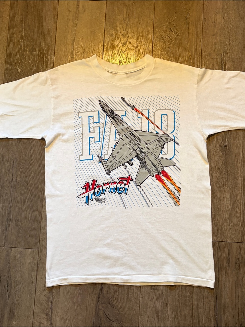 Vintage 1980s FA18 Hornet Aircraft Single Stitched American Eagle White Shirt XL